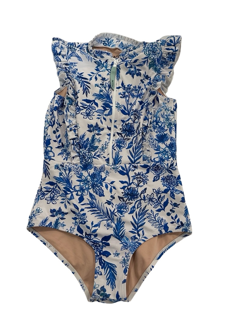 EUC Mott50 Girls Size 10 Blue Floral One-Piece Swim